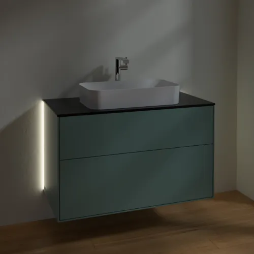 Bild von VILLEROY BOCH Finion Waschbeckenunterschrank, mit Beleuchtung, 2 Auszüge, 1000 x 603 x 501 mm, Olive Matt Lacquer / Glass Black Matt #G23200GM