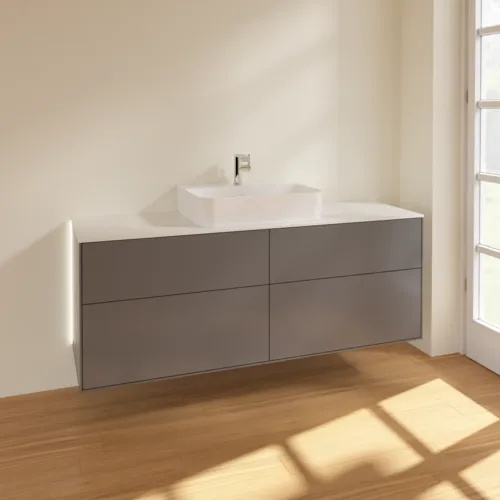 Bild von VILLEROY BOCH Finion Waschbeckenunterschrank, mit Beleuchtung, 4 Auszüge, 1600 x 603 x 501 mm, Anthracite Matt Lacquer / Glass White Matt #G19100GK