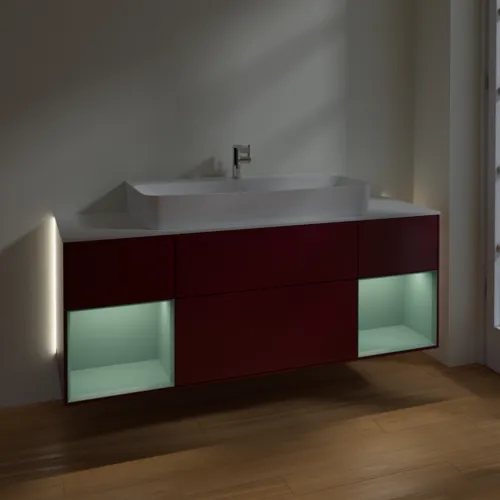 Bild von VILLEROY BOCH Finion Waschbeckenunterschrank, mit Beleuchtung, 4 Auszüge, 1600 x 603 x 501 mm, Peony Matt Lacquer / Olive Matt Lacquer / Glass White Matt #G211GMHB