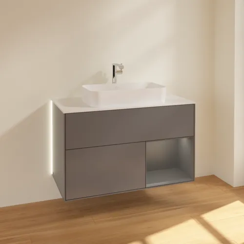 Obrázek VILLEROY BOCH Finion Vanity unit, with lighting, 2 pull-out compartments, 1000 x 603 x 501 mm, Anthracite Matt Lacquer / Anthracite Matt Lacquer / Glass White Matt #G251GKGK