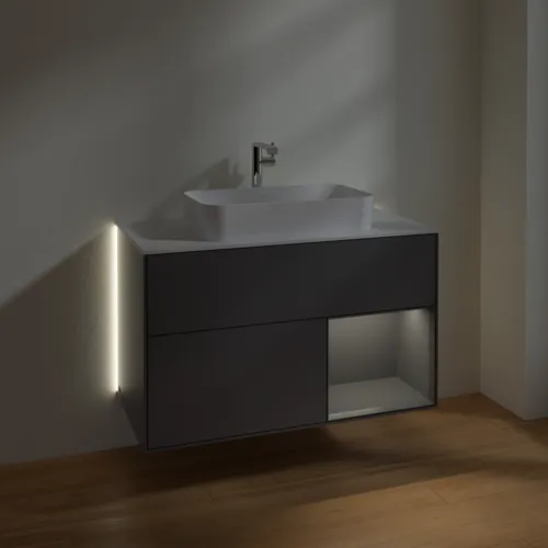 Obrázek VILLEROY BOCH Finion Vanity unit, with lighting, 2 pull-out compartments, 1000 x 603 x 501 mm, Anthracite Matt Lacquer / Anthracite Matt Lacquer / Glass White Matt #G251GKGK