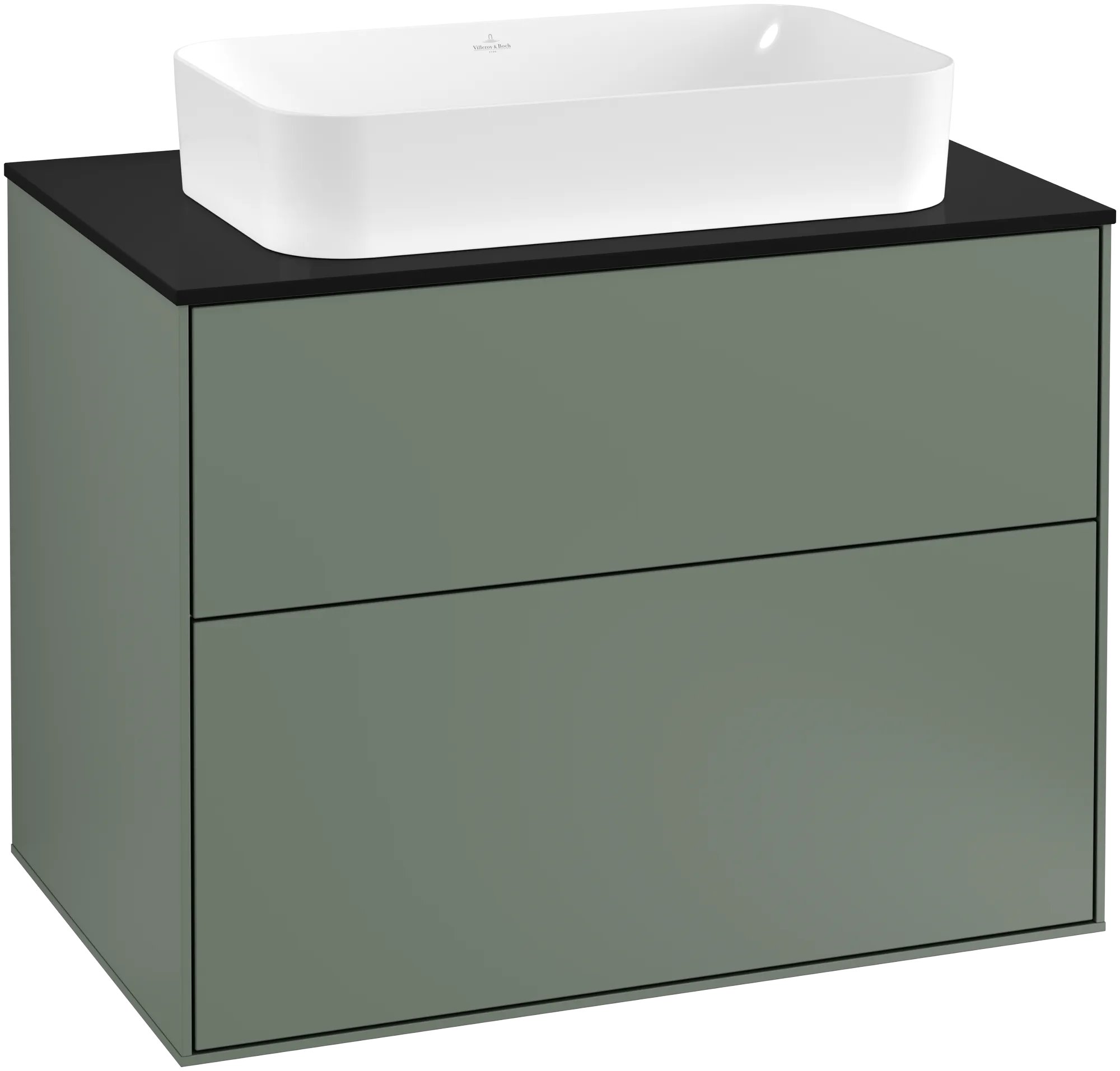 Picture of VILLEROY BOCH Finion Vanity unit, with lighting, 2 pull-out compartments, 800 x 603 x 501 mm, Olive Matt Lacquer / Glass Black Matt #G22200GM
