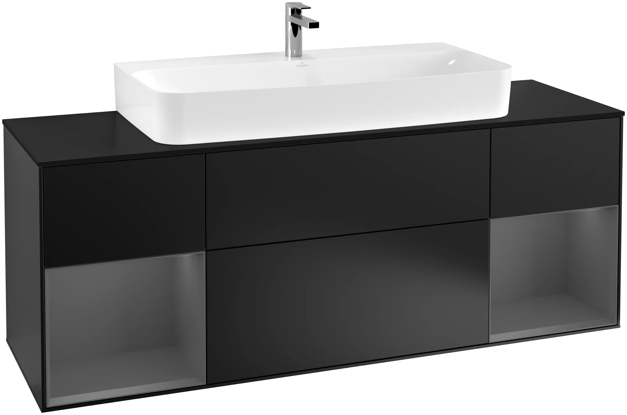 Picture of VILLEROY BOCH Finion Vanity unit, with lighting, 4 pull-out compartments, 1600 x 603 x 501 mm, Black Matt Lacquer / Anthracite Matt Lacquer / Glass Black Matt #G212GKPD