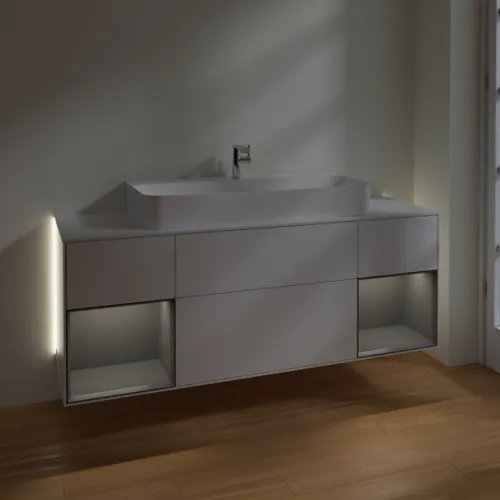 Bild von VILLEROY BOCH Finion Waschbeckenunterschrank, mit Beleuchtung, 4 Auszüge, 1600 x 603 x 501 mm, Glossy White Lacquer / Anthracite Matt Lacquer / Glass White Matt #G211GKGF