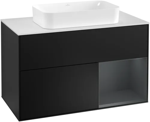 Picture of VILLEROY BOCH Finion Vanity unit, with lighting, 2 pull-out compartments, 1000 x 603 x 501 mm, Black Matt Lacquer / Midnight Blue Matt Lacquer / Glass White Matt #G251HGPD