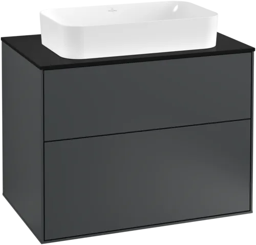 Picture of VILLEROY BOCH Finion Vanity unit, with lighting, 2 pull-out compartments, 800 x 603 x 501 mm, Midnight Blue Matt Lacquer / Glass Black Matt #G22200HG