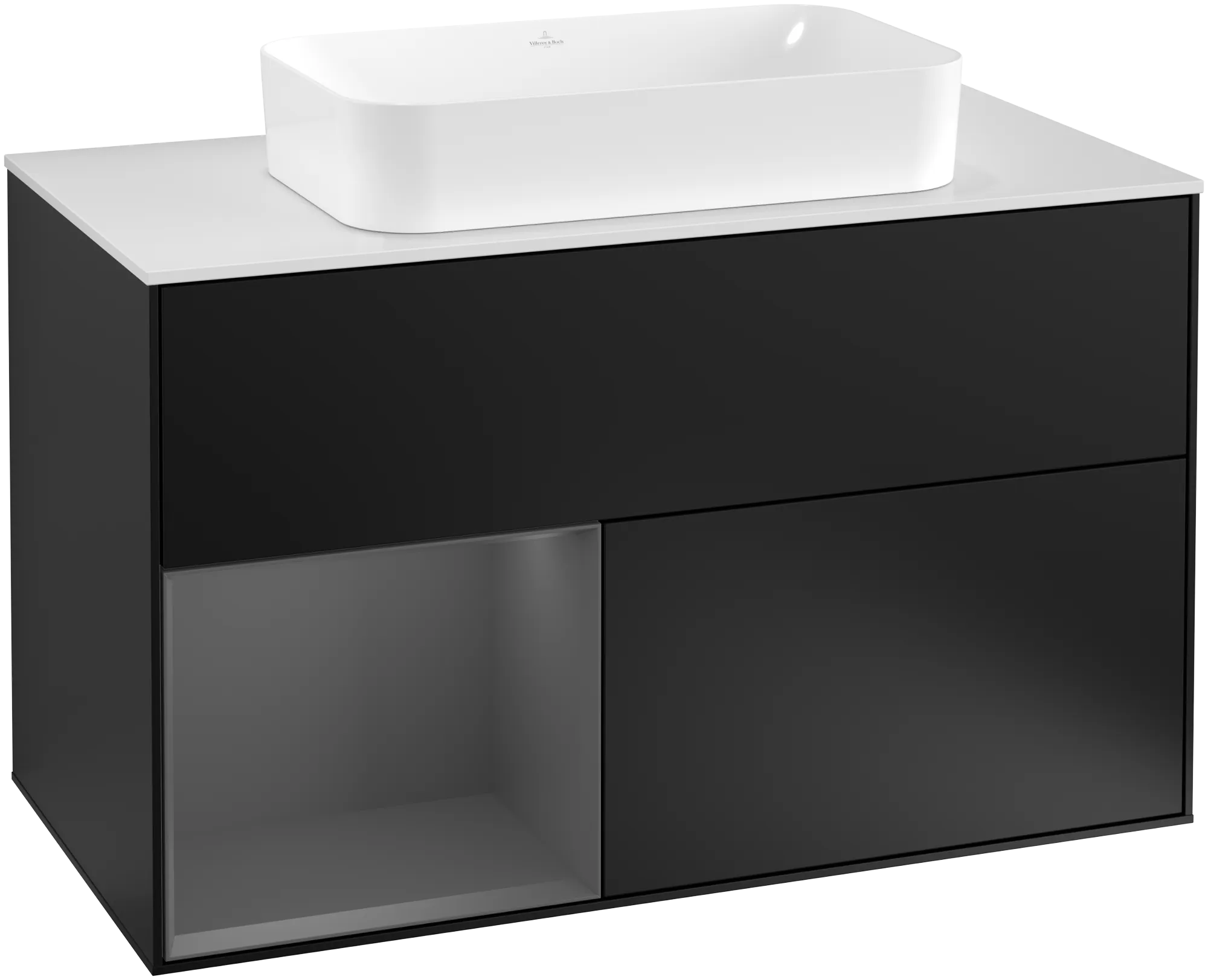 Picture of VILLEROY BOCH Finion Vanity unit, with lighting, 2 pull-out compartments, 1000 x 603 x 501 mm, Black Matt Lacquer / Anthracite Matt Lacquer / Glass White Matt #G241GKPD