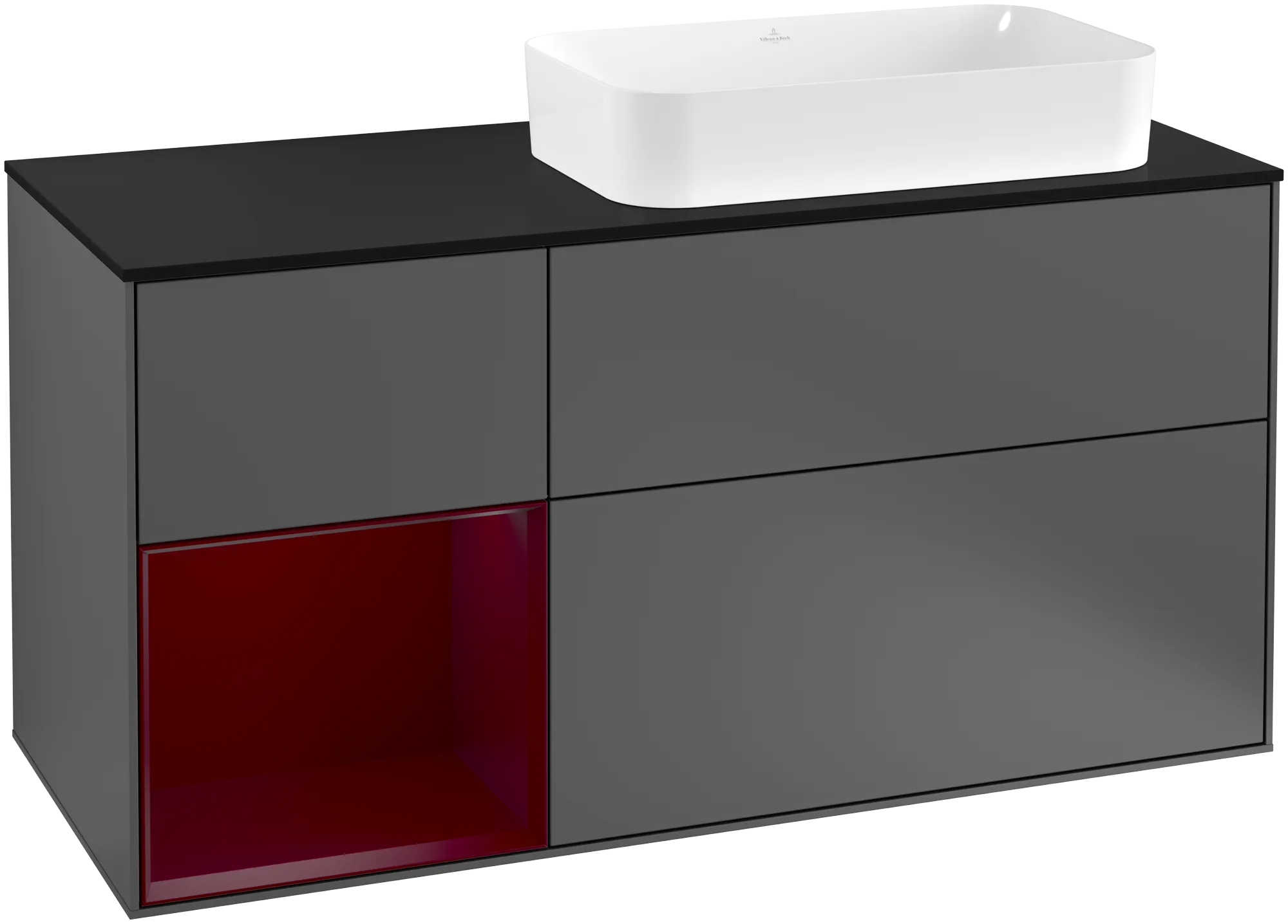 Picture of VILLEROY BOCH Finion Vanity unit, with lighting, 3 pull-out compartments, 1200 x 603 x 501 mm, Anthracite Matt Lacquer / Peony Matt Lacquer / Glass Black Matt #G272HBGK