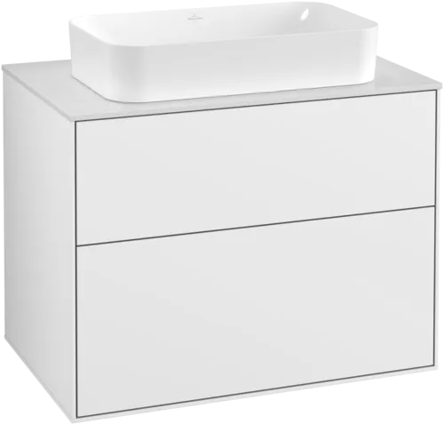 Picture of VILLEROY BOCH Finion Vanity unit, with lighting, 2 pull-out compartments, 800 x 603 x 501 mm, Glossy White Lacquer / Glass White Matt #G22100GF