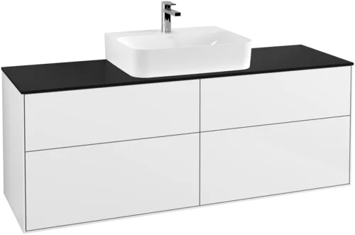 Picture of VILLEROY BOCH Finion Vanity unit, with lighting, 4 pull-out compartments, 1600 x 603 x 501 mm, Glossy White Lacquer / Glass Black Matt #G19200GF
