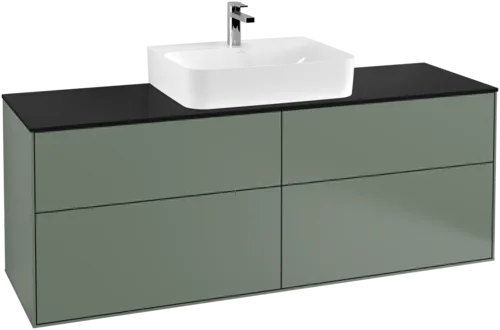 Picture of VILLEROY BOCH Finion Vanity unit, with lighting, 4 pull-out compartments, 1600 x 603 x 501 mm, Olive Matt Lacquer / Glass Black Matt #G19200GM