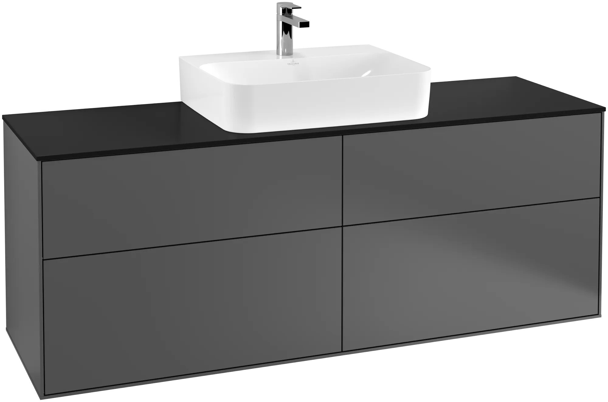 Obrázek VILLEROY BOCH Finion Vanity unit, with lighting, 4 pull-out compartments, 1600 x 603 x 501 mm, Anthracite Matt Lacquer / Glass Black Matt #G19200GK