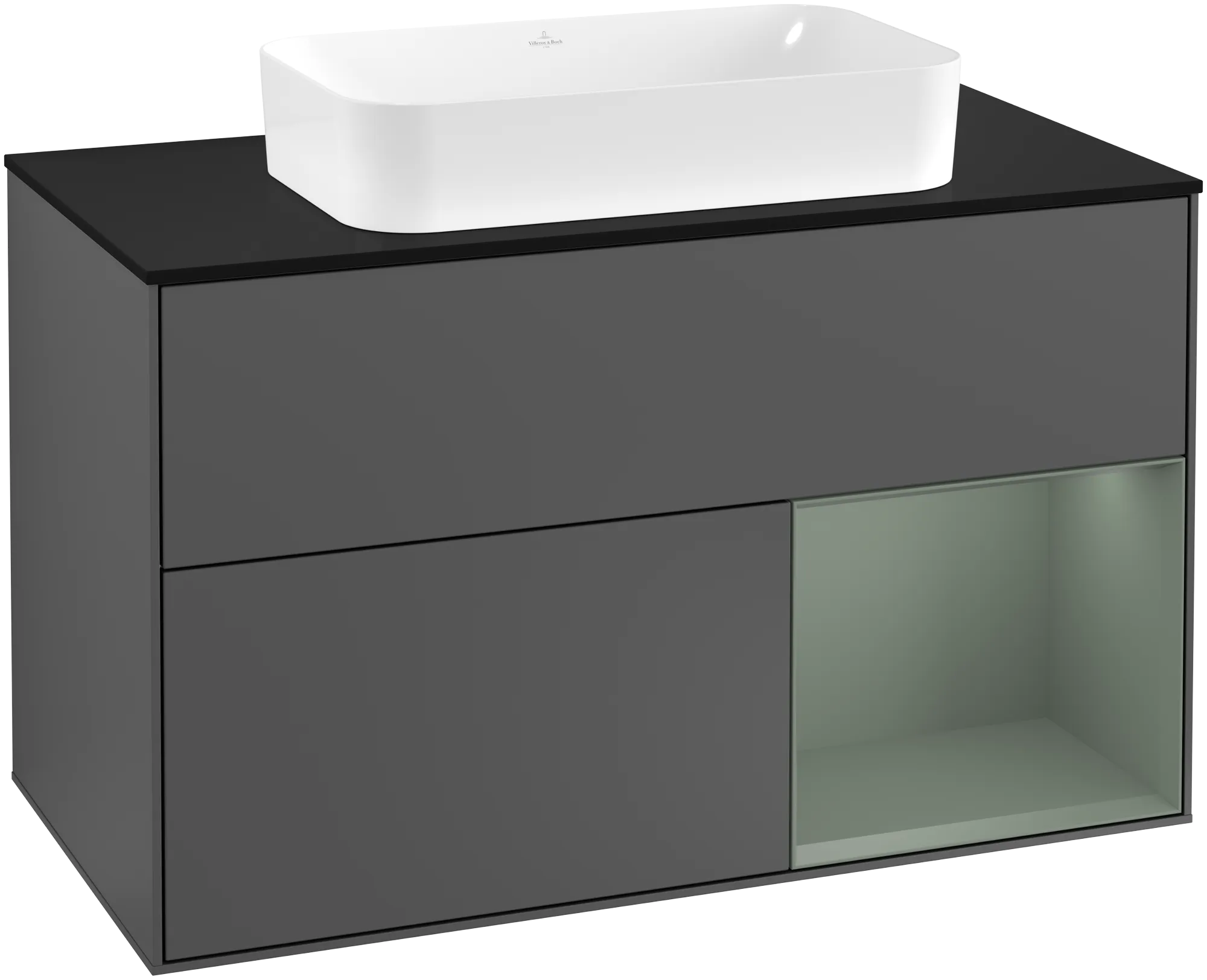 Picture of VILLEROY BOCH Finion Vanity unit, with lighting, 2 pull-out compartments, 1000 x 603 x 501 mm, Anthracite Matt Lacquer / Olive Matt Lacquer / Glass Black Matt #G252GMGK