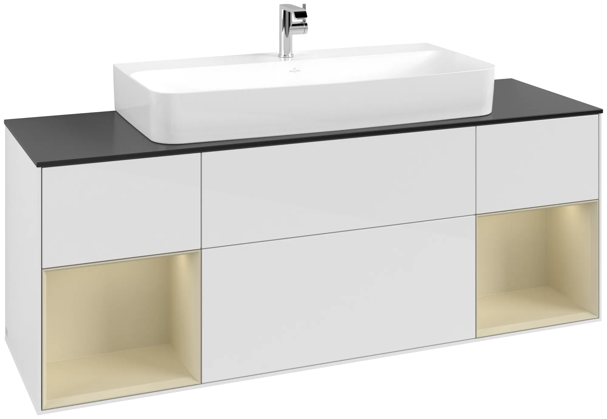 Picture of VILLEROY BOCH Finion Vanity unit, with lighting, 4 pull-out compartments, 1600 x 603 x 501 mm, Glossy White Lacquer / Silk Grey Matt Lacquer / Glass Black Matt #G212HJGF