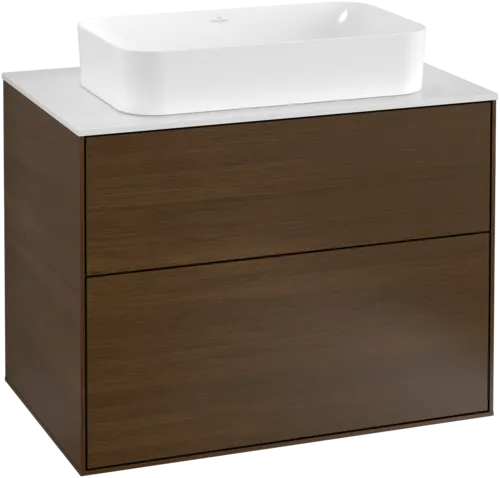 Picture of VILLEROY BOCH Finion Vanity unit, with lighting, 2 pull-out compartments, 800 x 603 x 501 mm, Walnut Veneer / Glass White Matt #G22100GN