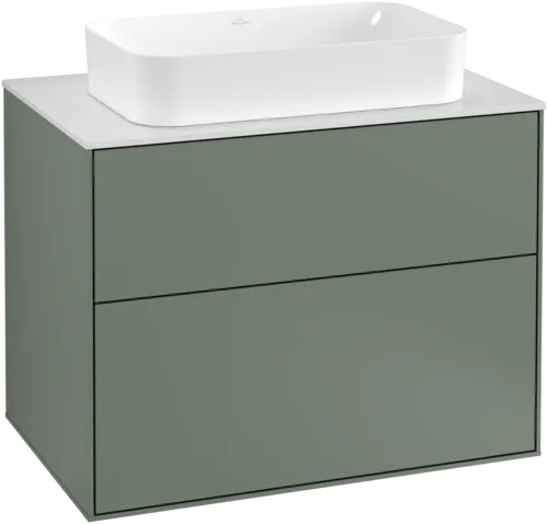 Picture of VILLEROY BOCH Finion Vanity unit, with lighting, 2 pull-out compartments, 800 x 603 x 501 mm, Olive Matt Lacquer / Glass White Matt #G22100GM