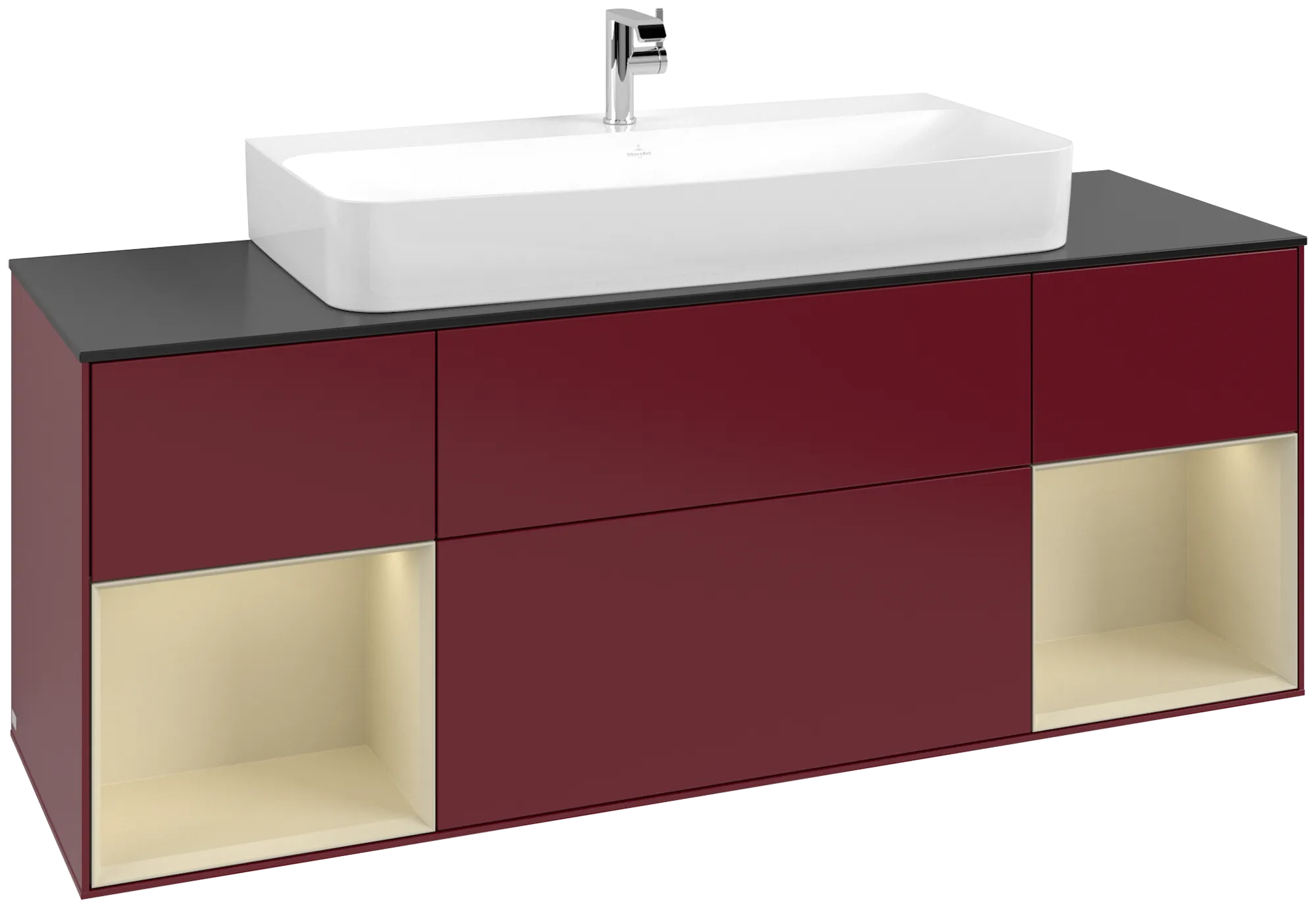 Picture of VILLEROY BOCH Finion Vanity unit, with lighting, 4 pull-out compartments, 1600 x 603 x 501 mm, Peony Matt Lacquer / Silk Grey Matt Lacquer / Glass Black Matt #G212HJHB