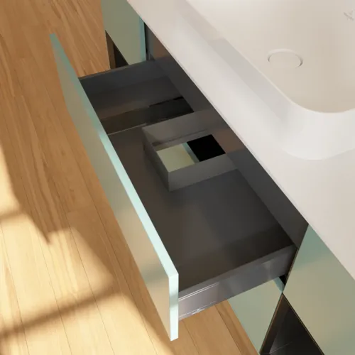 VILLEROY BOCH Finion Waschbeckenunterschrank, mit Beleuchtung, 4 Auszüge, 1600 x 603 x 501 mm, Olive Matt Lacquer / Black Matt Lacquer / Glass White Matt #G331PDGM, Bild 8