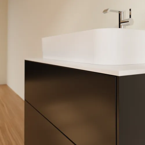 Bild von VILLEROY BOCH Finion Waschbeckenunterschrank, mit Beleuchtung, 2 Auszüge, 800 x 603 x 501 mm, Black Matt Lacquer / Glass White Matt #G34100PD