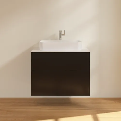 Bild von VILLEROY BOCH Finion Waschbeckenunterschrank, mit Beleuchtung, 2 Auszüge, 800 x 603 x 501 mm, Black Matt Lacquer / Glass White Matt #G34100PD