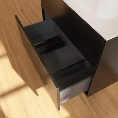 Bild von VILLEROY BOCH Finion Waschbeckenunterschrank, mit Beleuchtung, 2 Auszüge, 800 x 603 x 501 mm, Black Matt Lacquer / Glass White Matt #G34100PD