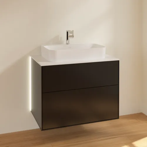 Bild von VILLEROY BOCH Finion Waschbeckenunterschrank, mit Beleuchtung, 2 Auszüge, 800 x 603 x 501 mm, Black Matt Lacquer / Glass White Matt #G34100PD