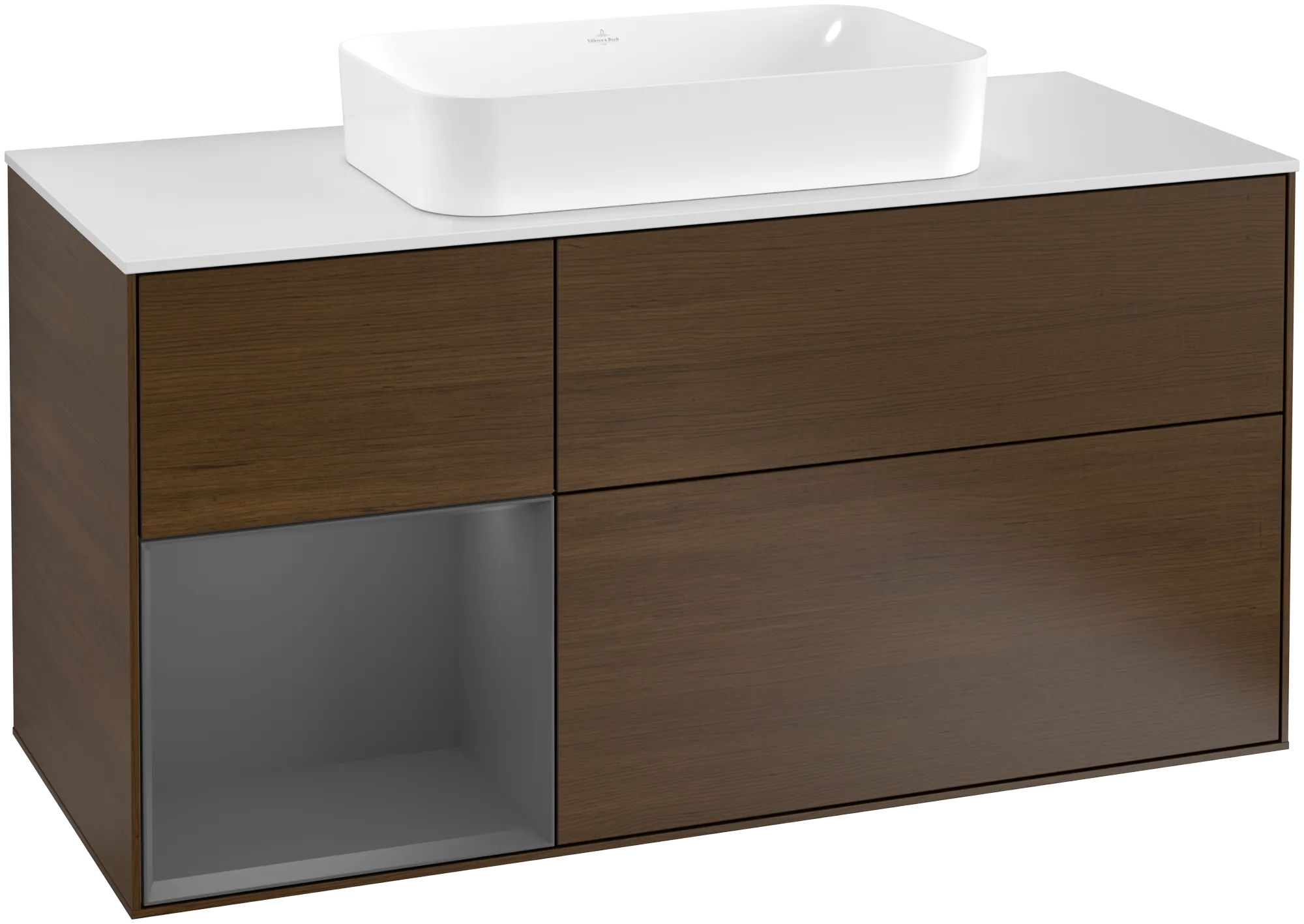 VILLEROY BOCH Finion Vanity unit, with lighting, 3 pull-out compartments, 1200 x 603 x 501 mm, Walnut Veneer / Anthracite Matt Lacquer / Glass White Matt #G291GKGN resmi