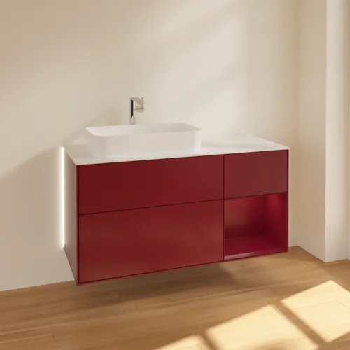 Bild von VILLEROY BOCH Finion Waschbeckenunterschrank, mit Beleuchtung, 3 Auszüge, 1200 x 603 x 501 mm, Peony Matt Lacquer / Peony Matt Lacquer / Glass White Matt #G281HBHB