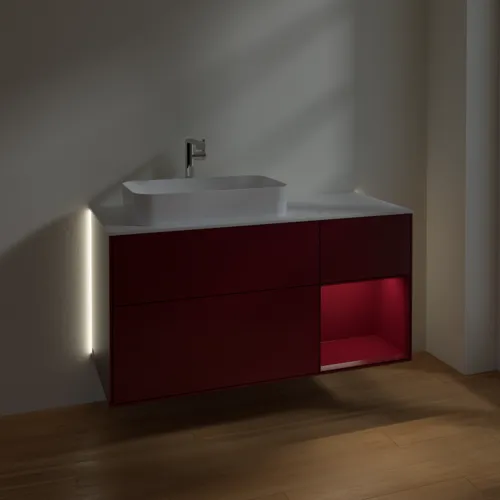 Bild von VILLEROY BOCH Finion Waschbeckenunterschrank, mit Beleuchtung, 3 Auszüge, 1200 x 603 x 501 mm, Peony Matt Lacquer / Peony Matt Lacquer / Glass White Matt #G281HBHB