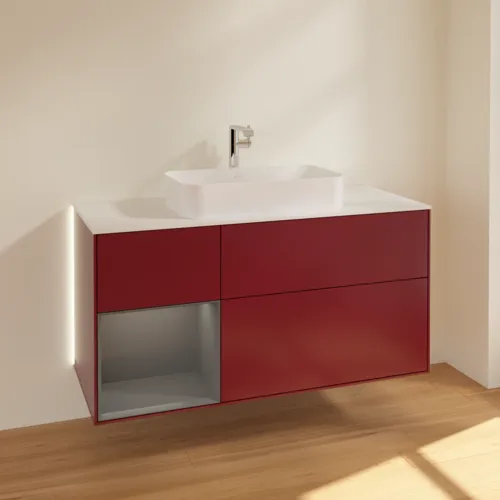 Bild von VILLEROY BOCH Finion Waschbeckenunterschrank, mit Beleuchtung, 3 Auszüge, 1200 x 603 x 501 mm, Peony Matt Lacquer / Anthracite Matt Lacquer / Glass White Matt #G291GKHB