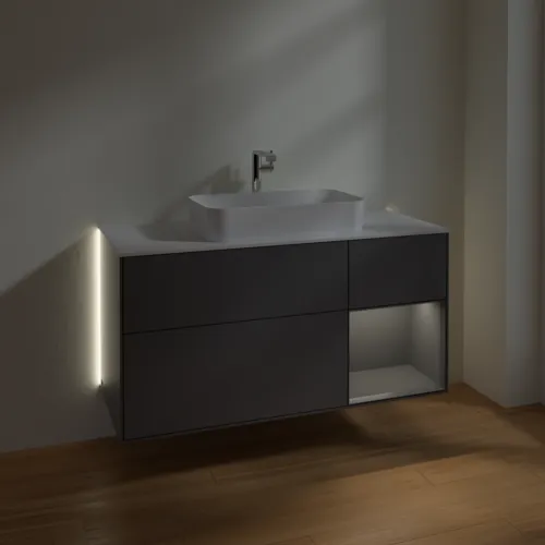 VILLEROY BOCH Finion Waschbeckenunterschrank, mit Beleuchtung, 3 Auszüge, 1200 x 603 x 501 mm, Anthracite Matt Lacquer / Anthracite Matt Lacquer / Glass White Matt #G301GKGK, Bild 3