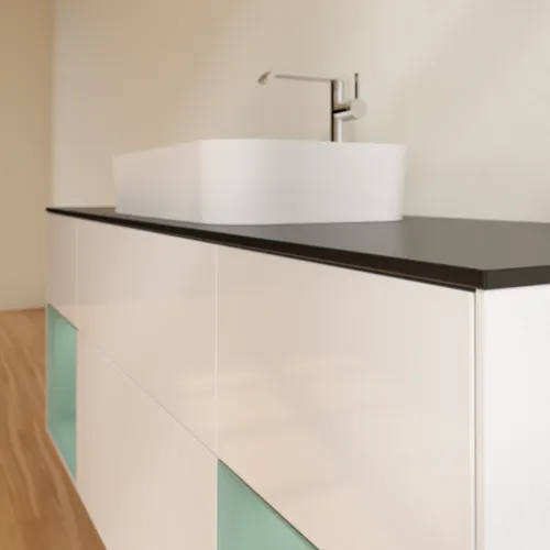 Bild von VILLEROY BOCH Finion Waschbeckenunterschrank, mit Beleuchtung, 4 Auszüge, 1600 x 603 x 501 mm, Glossy White Lacquer / Olive Matt Lacquer / Glass Black Matt #G332GMGF
