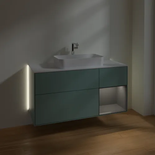 Bild von VILLEROY BOCH Finion Waschbeckenunterschrank, mit Beleuchtung, 3 Auszüge, 1200 x 603 x 501 mm, Olive Matt Lacquer / Anthracite Matt Lacquer / Glass White Matt #G301GKGM