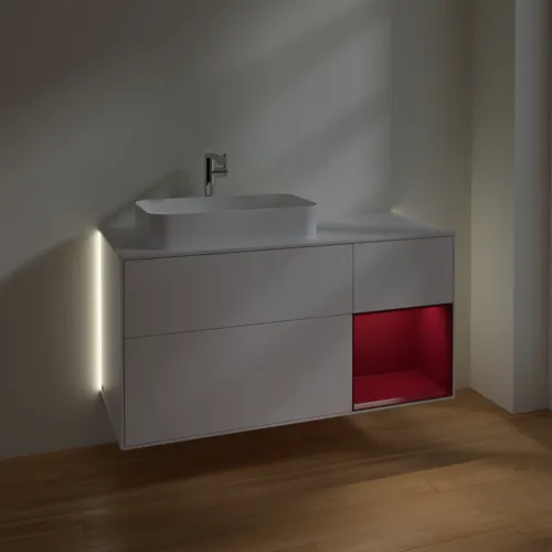 Bild von VILLEROY BOCH Finion Waschbeckenunterschrank, mit Beleuchtung, 3 Auszüge, 1200 x 603 x 501 mm, White Matt Lacquer / Peony Matt Lacquer / Glass White Matt #G281HBMT
