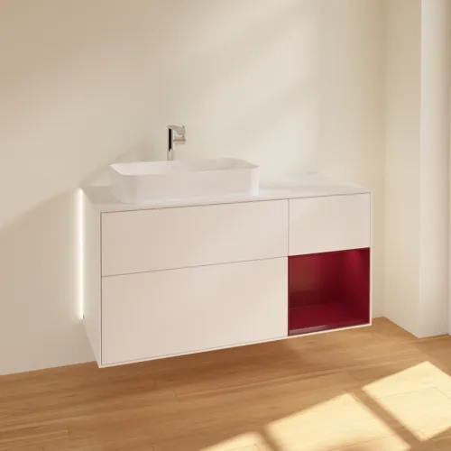 Bild von VILLEROY BOCH Finion Waschbeckenunterschrank, mit Beleuchtung, 3 Auszüge, 1200 x 603 x 501 mm, White Matt Lacquer / Peony Matt Lacquer / Glass White Matt #G281HBMT
