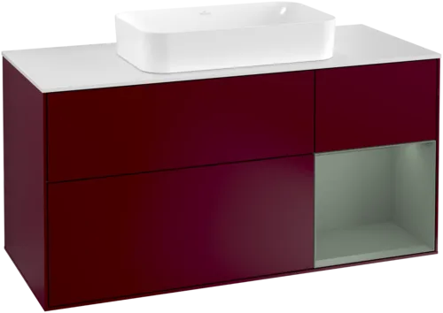 Picture of VILLEROY BOCH Finion Vanity unit, with lighting, 3 pull-out compartments, 1200 x 603 x 501 mm, Peony Matt Lacquer / Olive Matt Lacquer / Glass White Matt #G301GMHB