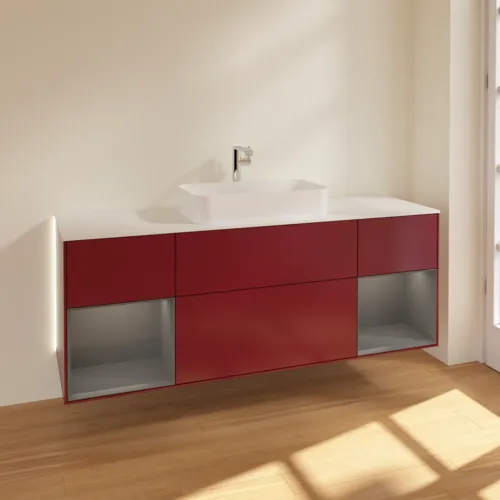 Bild von VILLEROY BOCH Finion Waschbeckenunterschrank, mit Beleuchtung, 4 Auszüge, 1600 x 603 x 501 mm, Peony Matt Lacquer / Anthracite Matt Lacquer / Glass White Matt #G331GKHB