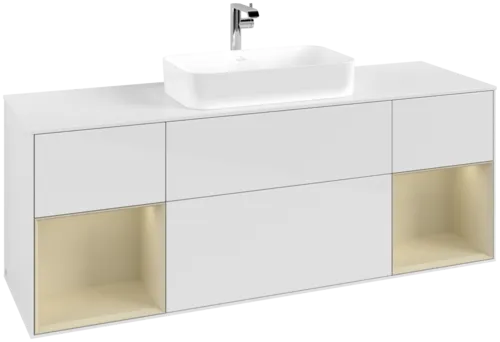 Obrázek VILLEROY BOCH Finion Vanity unit, with lighting, 4 pull-out compartments, 1600 x 603 x 501 mm, Glossy White Lacquer / Silk Grey Matt Lacquer / Glass White Matt #G331HJGF