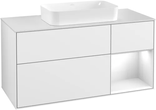 Bild von VILLEROY BOCH Finion Waschbeckenunterschrank, mit Beleuchtung, 3 Auszüge, 1200 x 603 x 501 mm, Glossy White Lacquer / Glossy White Lacquer / Glass White Matt #G301GFGF