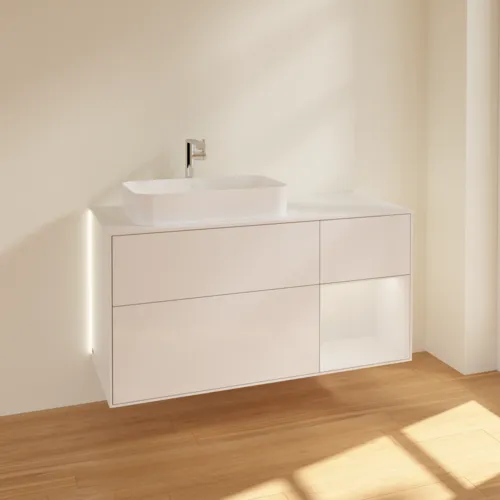 Bild von VILLEROY BOCH Finion Waschbeckenunterschrank, mit Beleuchtung, 3 Auszüge, 1200 x 603 x 501 mm, Glossy White Lacquer / Glossy White Lacquer / Glass White Matt #G281GFGF