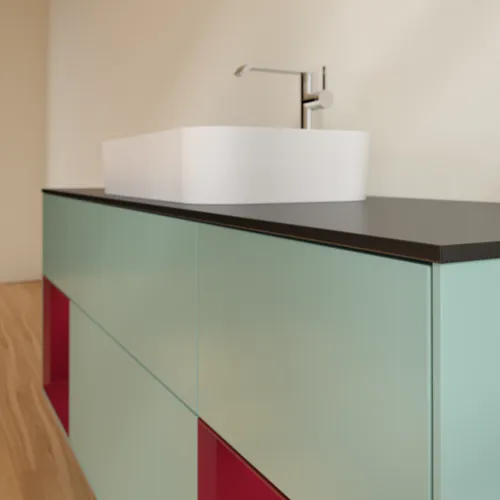 Bild von VILLEROY BOCH Finion Waschbeckenunterschrank, mit Beleuchtung, 4 Auszüge, 1600 x 603 x 501 mm, Olive Matt Lacquer / Peony Matt Lacquer / Glass Black Matt #G332HBGM