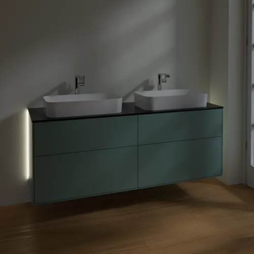 Bild von VILLEROY BOCH Finion Waschbeckenunterschrank, mit Beleuchtung, 4 Auszüge, 1600 x 603 x 501 mm, Olive Matt Lacquer / Glass Black Matt #G31200GM