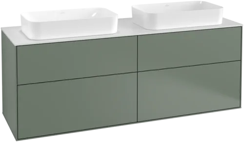Picture of VILLEROY BOCH Finion Vanity unit, with lighting, 4 pull-out compartments, 1600 x 603 x 501 mm, Olive Matt Lacquer / Glass White Matt #G31100GM
