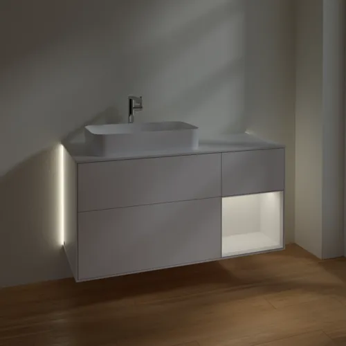 Bild von VILLEROY BOCH Finion Waschbeckenunterschrank, mit Beleuchtung, 3 Auszüge, 1200 x 603 x 501 mm, White Matt Lacquer / Glossy White Lacquer / Glass White Matt #G281GFMT