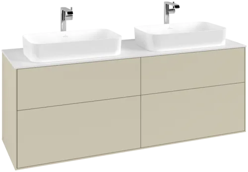 Picture of VILLEROY BOCH Finion Vanity unit, with lighting, 4 pull-out compartments, 1600 x 603 x 501 mm, Silk Grey Matt Lacquer / Glass White Matt #G31100HJ