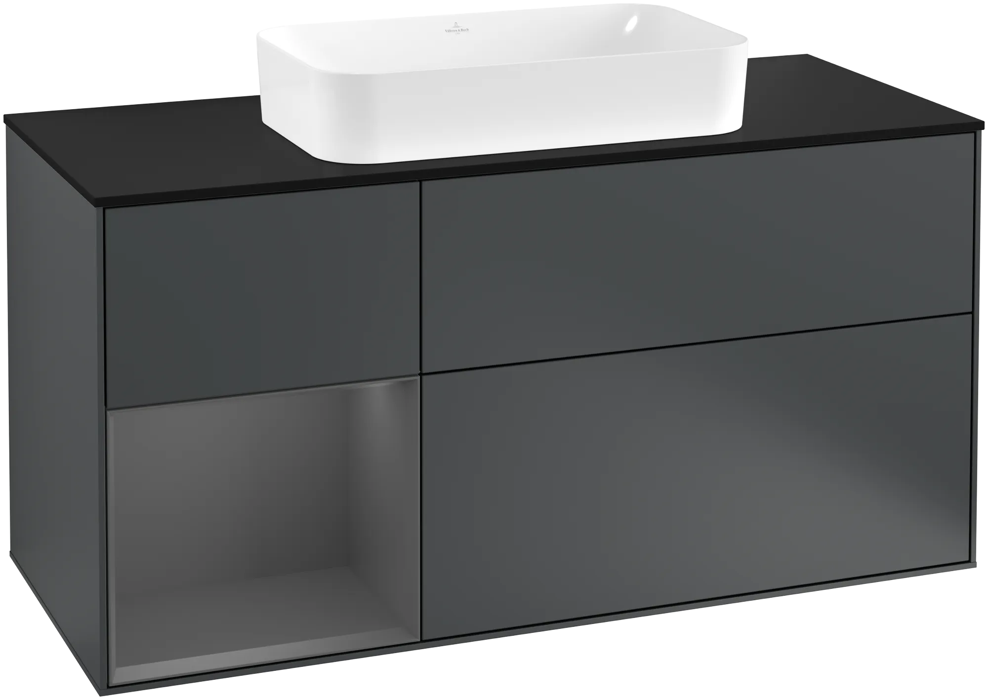Picture of VILLEROY BOCH Finion Vanity unit, with lighting, 3 pull-out compartments, 1200 x 603 x 501 mm, Midnight Blue Matt Lacquer / Anthracite Matt Lacquer / Glass Black Matt #G292GKHG