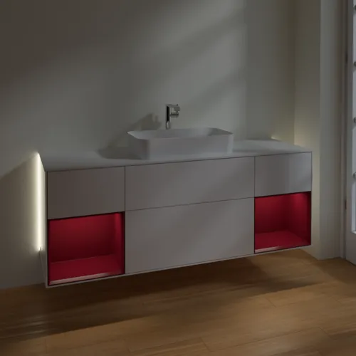 Bild von VILLEROY BOCH Finion Waschbeckenunterschrank, mit Beleuchtung, 4 Auszüge, 1600 x 603 x 501 mm, Glossy White Lacquer / Peony Matt Lacquer / Glass White Matt #G331HBGF