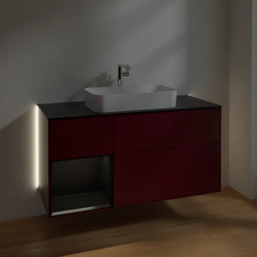VILLEROY BOCH Finion Waschbeckenunterschrank, mit Beleuchtung, 3 Auszüge, 1200 x 603 x 501 mm, Peony Matt Lacquer / Black Matt Lacquer / Glass Black Matt #G292PDHB, Bild 3