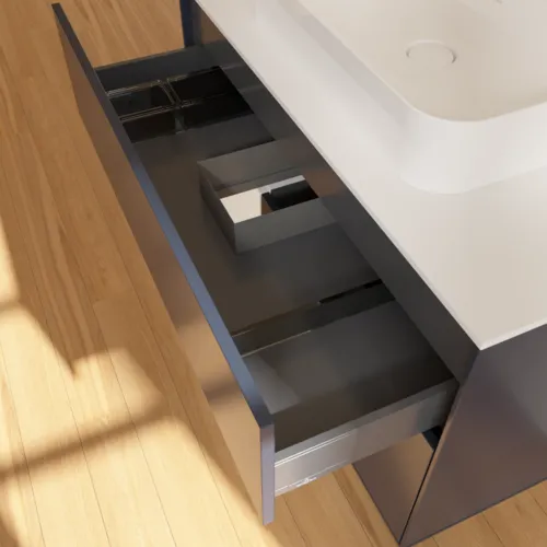 Bild von VILLEROY BOCH Finion Waschbeckenunterschrank, mit Beleuchtung, 2 Auszüge, 1000 x 603 x 501 mm, Midnight Blue Matt Lacquer / Glossy White Lacquer / Glass White Matt #G361GFHG