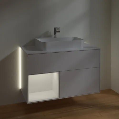 Bild von VILLEROY BOCH Finion Waschbeckenunterschrank, mit Beleuchtung, 2 Auszüge, 1000 x 603 x 501 mm, Glossy White Lacquer / Glossy White Lacquer / Glass White Matt #G361GFGF